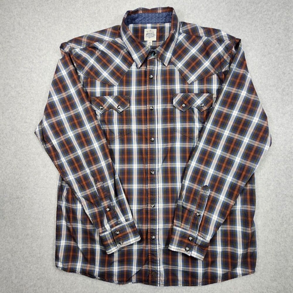 Moonshine Spirits Brad Paisley Western Shirt XL Brown Plaid Sawtooth Pearl Snap